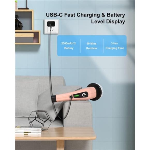 Electric Spin Scrubber, Cordless Powerful Scrub Brush for Cleaning Bathroom - Picture 3 of 7